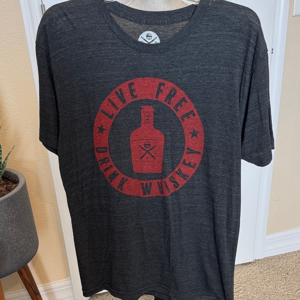RED WHITE BLUE APPAREL - Charcoal Tee with Red Whiskey Graphic